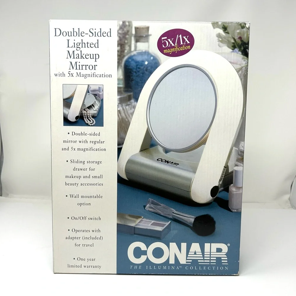 CONAIR double sided 5X/1X light up make up mirror - vintage, NWOT